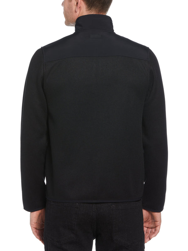 Perry Ellis Solid Stretch Full-Zip Fleece Jacket Black