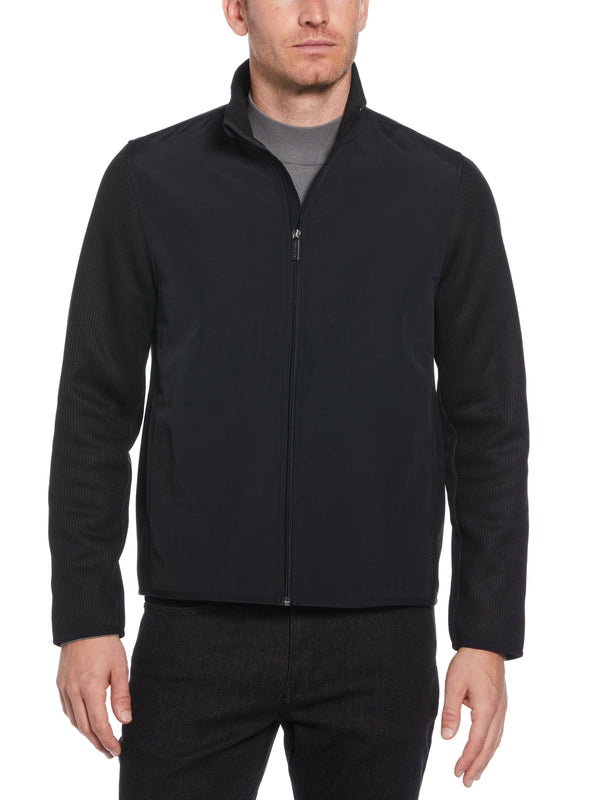 perry ellis Solid Stretch Full-Zip Fleece Jacket Black