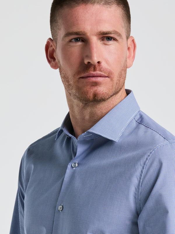 Perry Ellis Stretch Micro Gingham Dress Shirt Denim