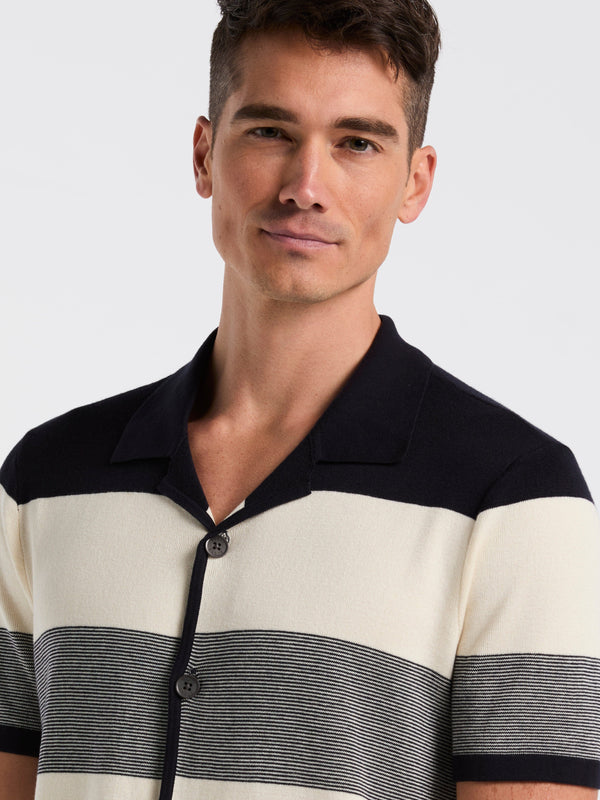 Perry Ellis Stripe Button Front Sweater Shirt Dark Sapphire