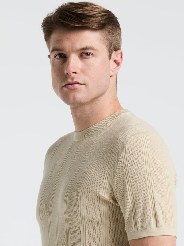 Perry Ellis Tech Knit Mesh Striped Crew Neck Shirt Castle Wall