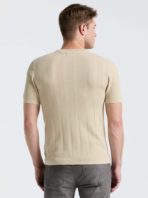 Perry Ellis Tech Knit Mesh Striped Crew Neck Shirt Castle Wall