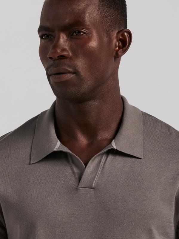 Perry Ellis Tech Knit Open Collar Sweater Polo Granite Gray