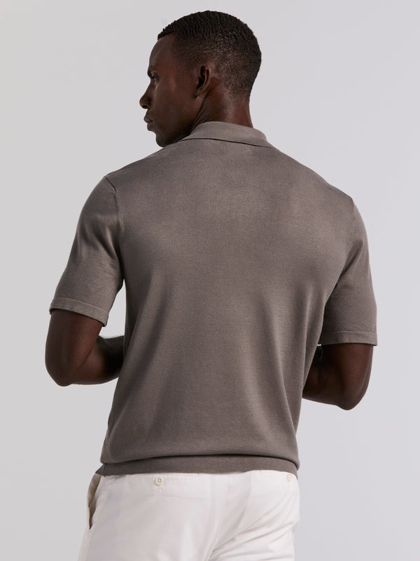 Perry Ellis Tech Knit Open Collar Sweater Polo Granite Gray