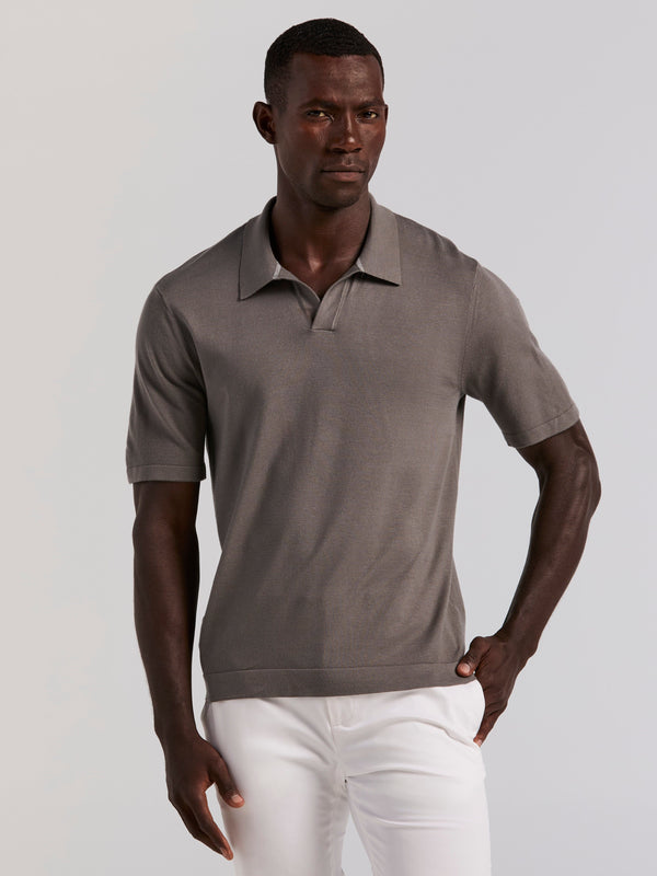 perry ellis Tech Knit Open Collar Sweater Polo Granite Gray