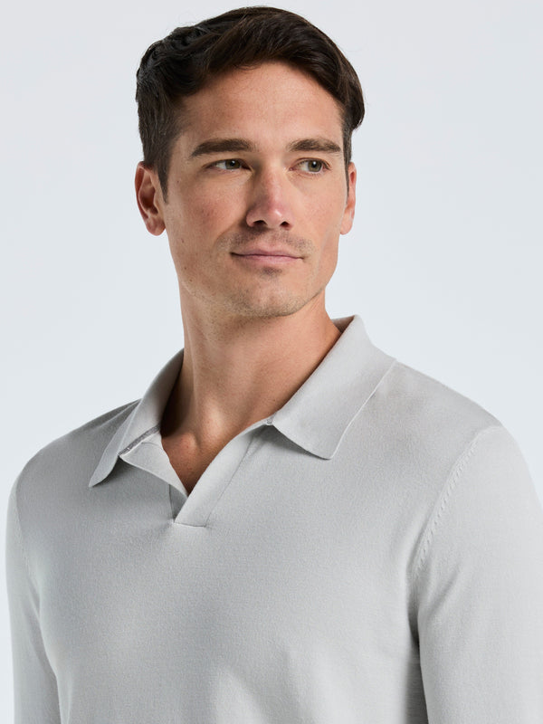 Perry Ellis Tech Knit Open Collar Sweater Polo Long Sleeve Quiet Gray