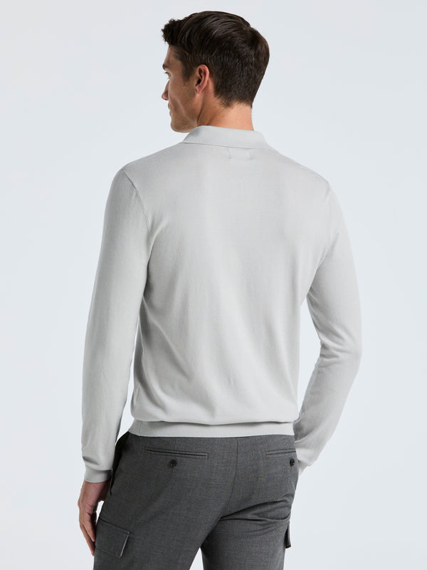 Perry Ellis Tech Knit Open Collar Sweater Polo Long Sleeve Quiet Gray