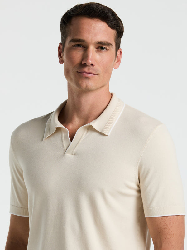 Perry Ellis Tech Knit Open Collar Tipped Sweater Polo Birch
