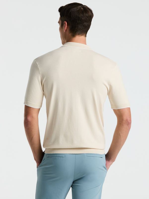 Perry Ellis Tech Knit Open Collar Tipped Sweater Polo Birch