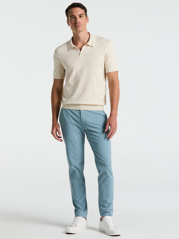 Perry Ellis Tech Knit Open Collar Tipped Sweater Polo Birch