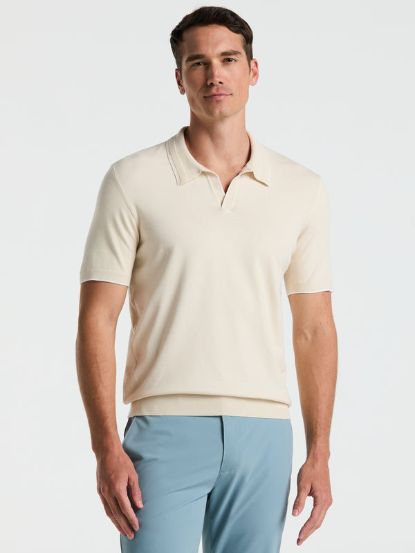 perry ellis Tech Knit Open Collar Tipped Sweater Polo Birch