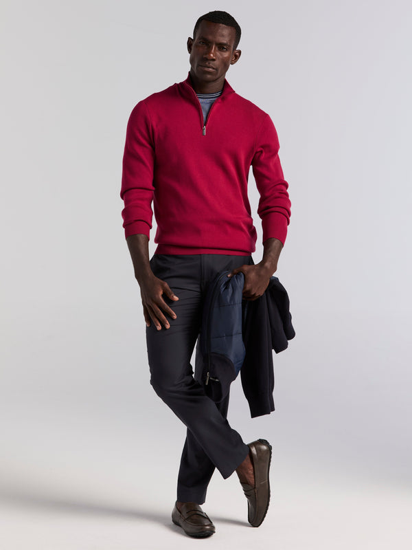 Perry Ellis Tech Knit Quarter Zip Sweater Rumba Red