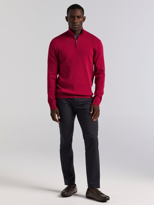 Perry Ellis Tech Knit Quarter Zip Sweater Rumba Red