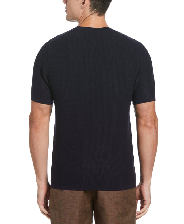 Perry Ellis Tech Knit Vertical Ribbed Sweater Tee Dark Sapphire