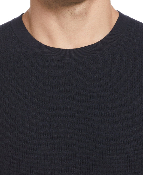 Perry Ellis Tech Knit Vertical Ribbed Sweater Tee Dark Sapphire