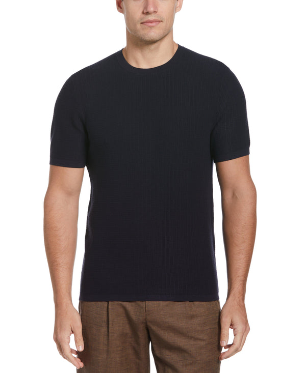perry ellis Tech Knit Vertical Ribbed Sweater Tee Dark Sapphire