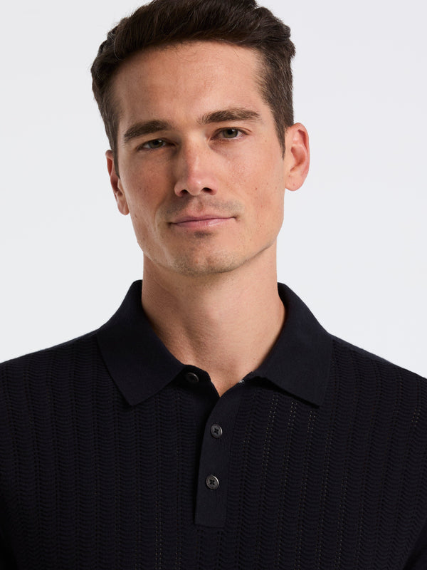 Perry Ellis Textured Front Polo Sweater Dark Sapphire