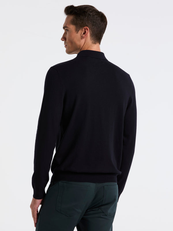 Perry Ellis Textured Front Polo Sweater Dark Sapphire