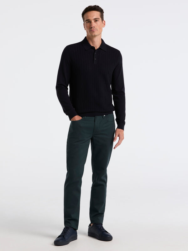 Perry Ellis Textured Front Polo Sweater Dark Sapphire