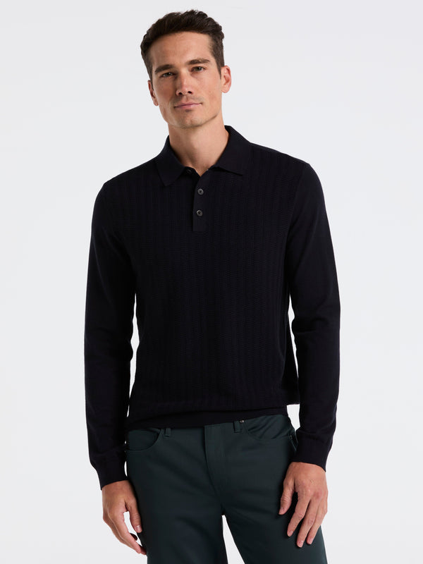 perry ellis Textured Front Polo Sweater Dark Sapphire