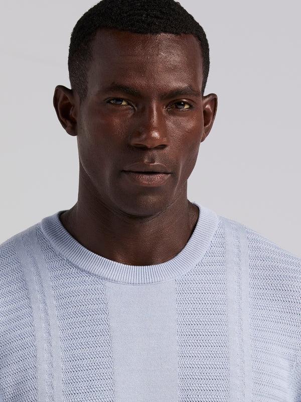 Perry Ellis Textured Stripe Crew Neck Sweater Tee Kentucky Blue