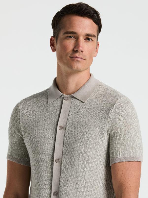 Perry Ellis Two Tone Button Front Polo Sweater Drizzle