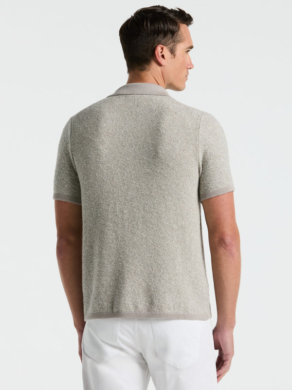 Perry Ellis Two Tone Button Front Polo Sweater Drizzle