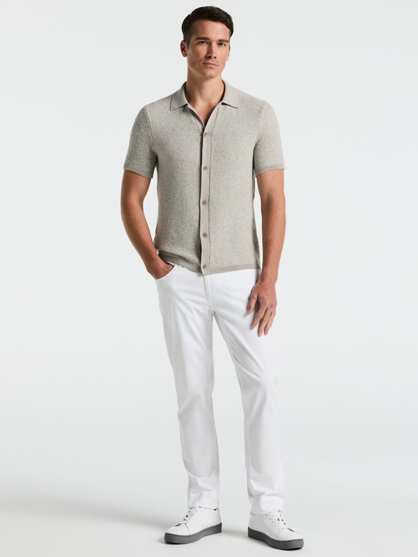 Perry Ellis Two Tone Button Front Polo Sweater Drizzle