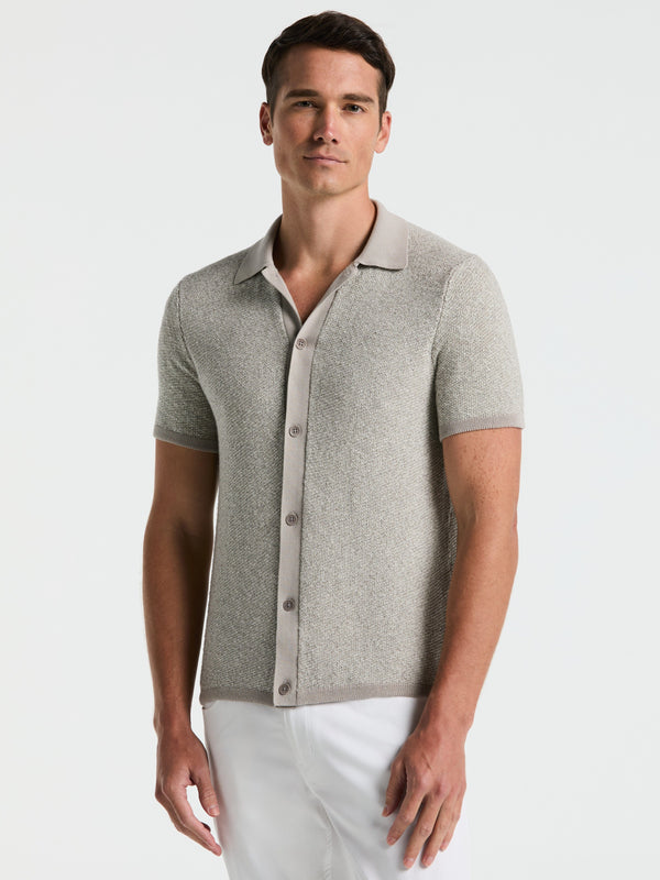 perry ellis Two Tone Button Front Polo Sweater Drizzle