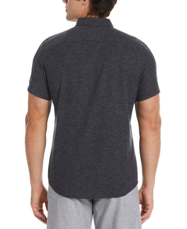 Perry Ellis Untucked Slim Fit Linen Blend Heather Shirt - Black Black