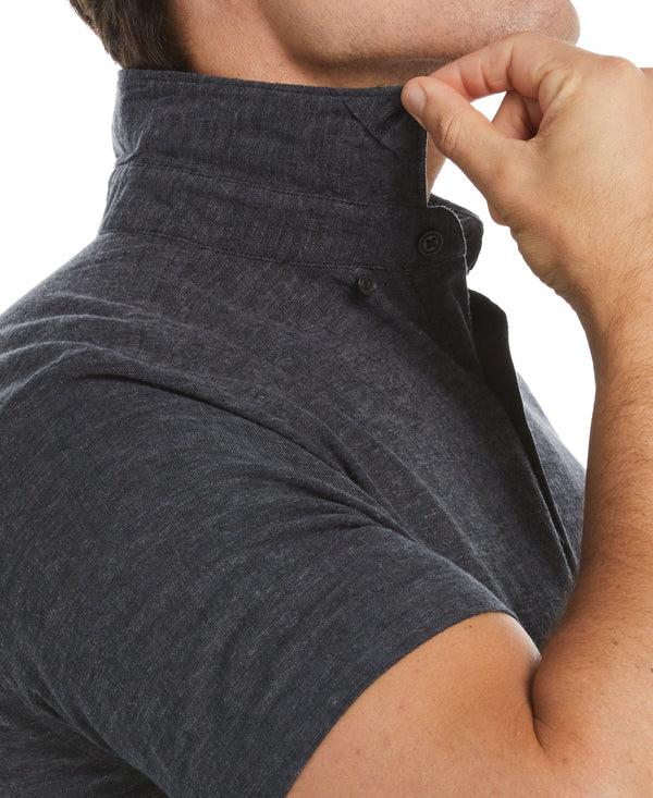 Perry Ellis Untucked Slim Fit Linen Blend Heather Shirt - Black Black