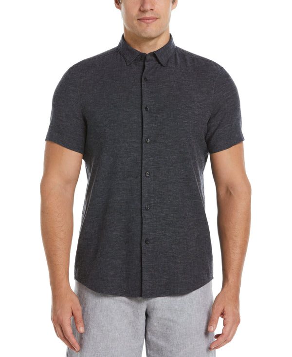 perry ellis Untucked Slim Fit Linen Blend Heather Shirt - Black Black