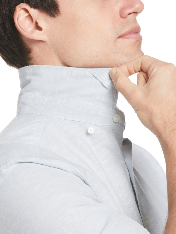 Perry Ellis Untucked Slim Fit Linen Blend Rolled Sleeve Shirt Dusty Blue