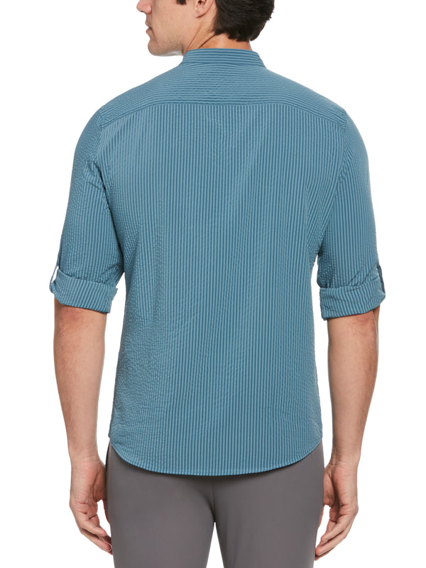 Perry Ellis Untucked Total Stretch Slim Fit Seersucker Shirt Etruscan Red