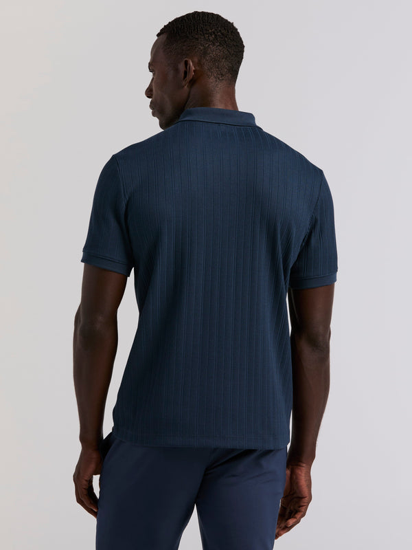 Perry Ellis Vertical Ribbed Zip Polo Moonlight Ocean