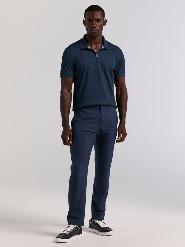 Perry Ellis Vertical Ribbed Zip Polo Moonlight Ocean