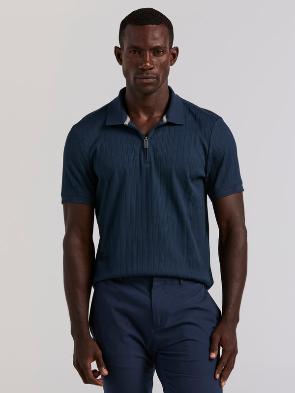 perry ellis Vertical Ribbed Zip Polo Moonlight Ocean