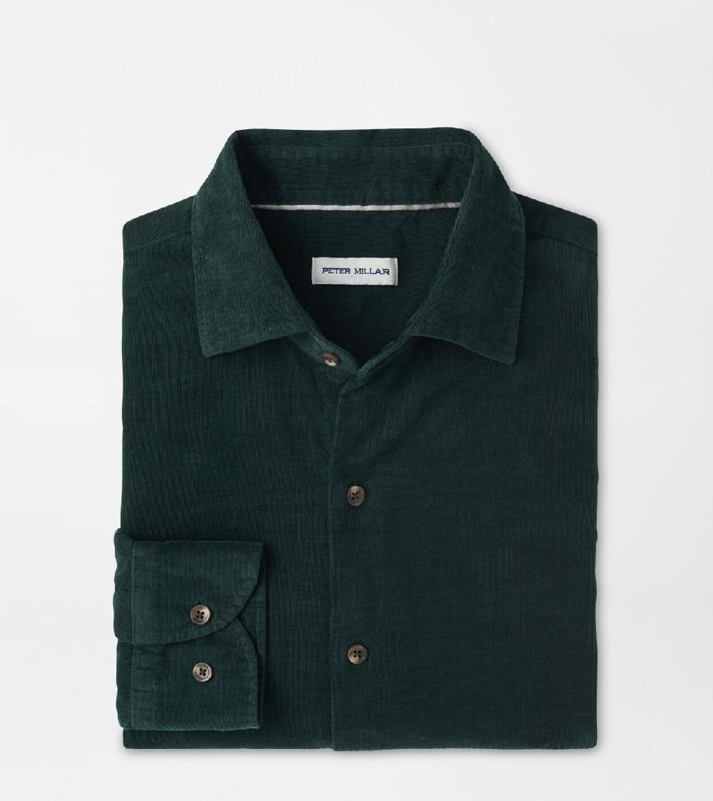 peter millar Aspen Cotton Cashmere Corduroy Sport Shirt DEEP VERDANT