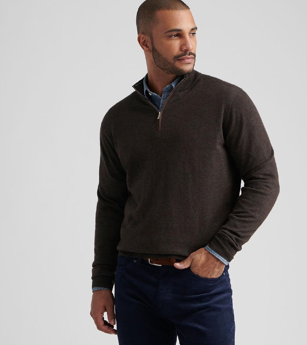 Peter Millar Autumn Crest Suede Trim Quarter-Zip FRENCH PRESS