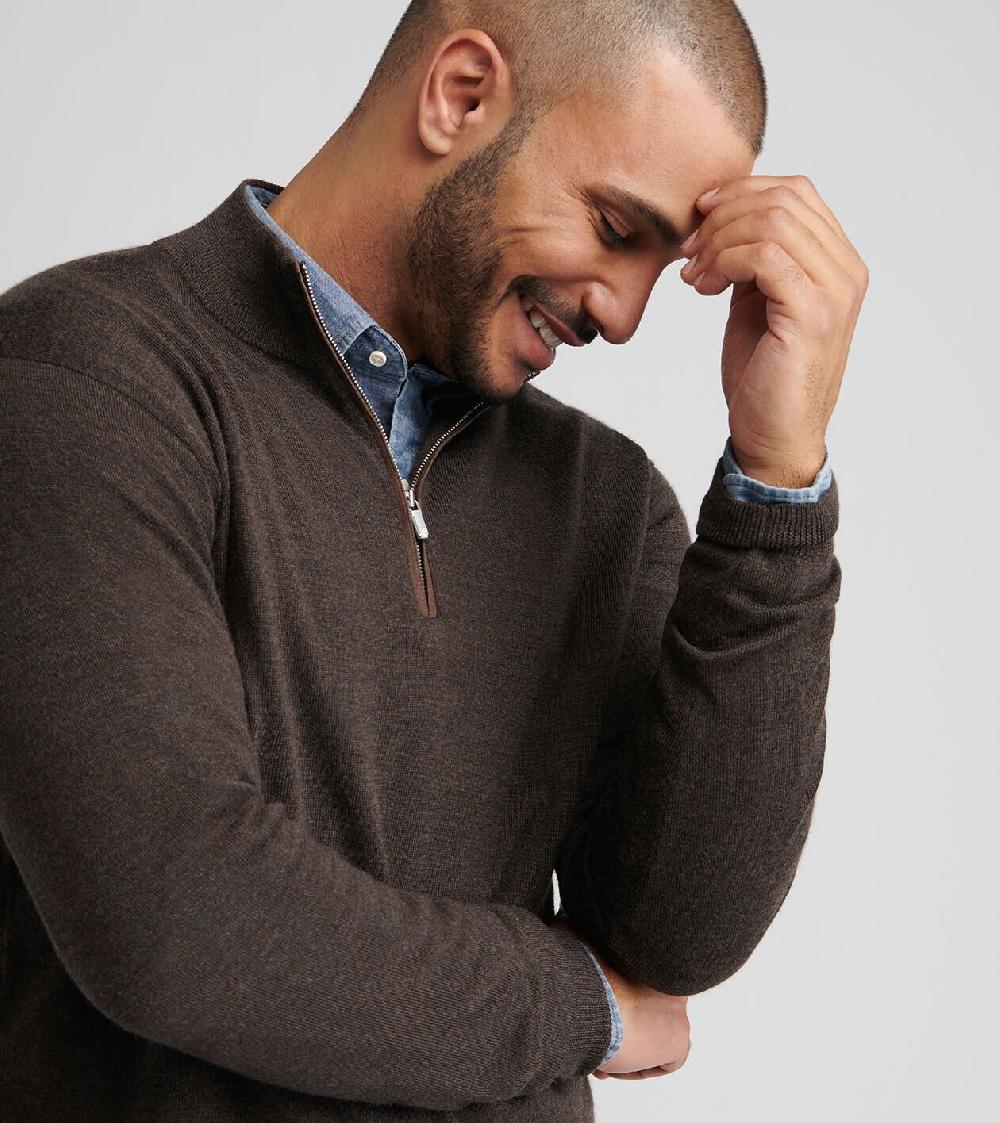 Peter Millar Autumn Crest Suede Trim Quarter-Zip FRENCH PRESS