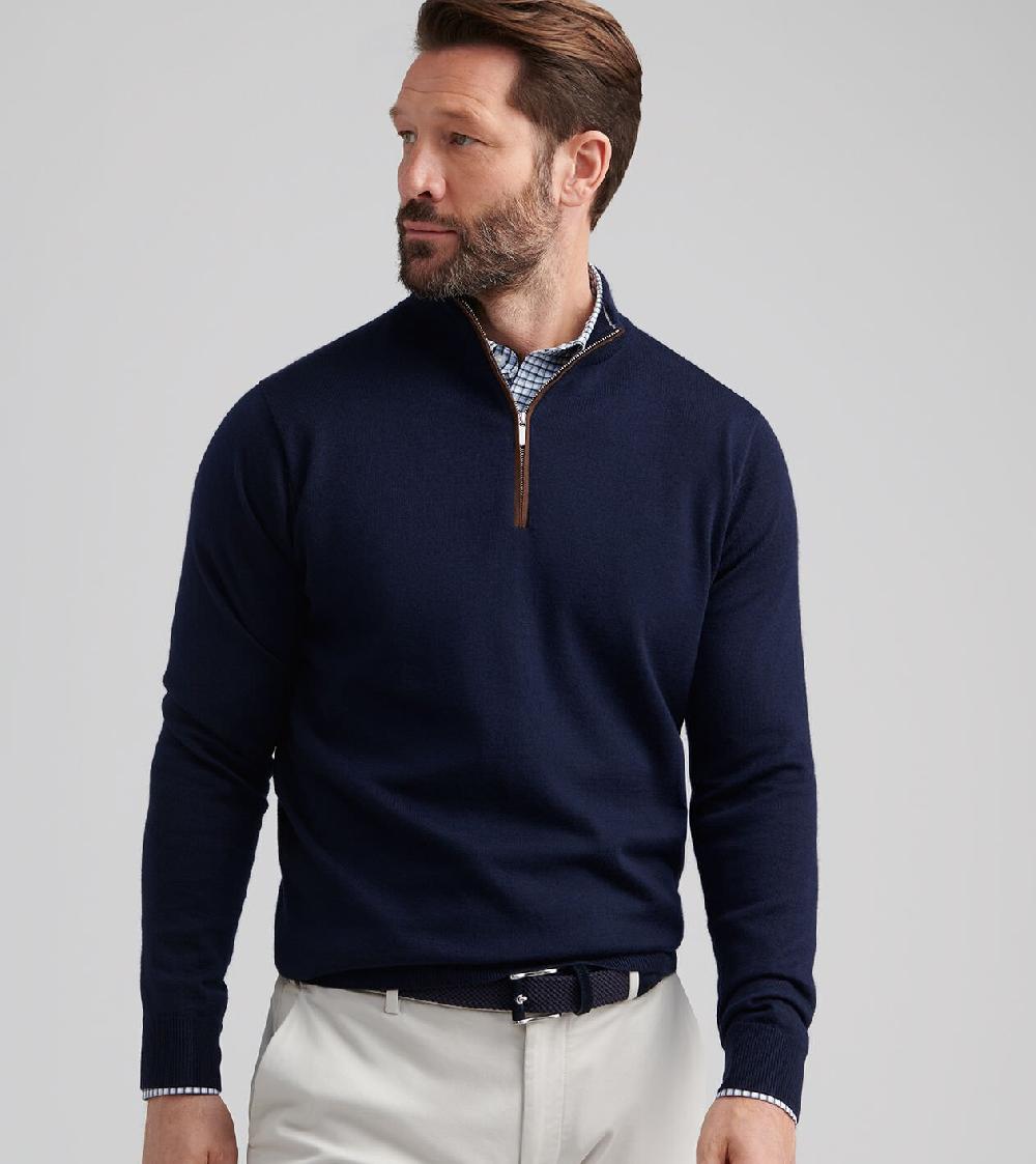 Peter Millar Autumn Crest Suede Trim Quarter-Zip Navy