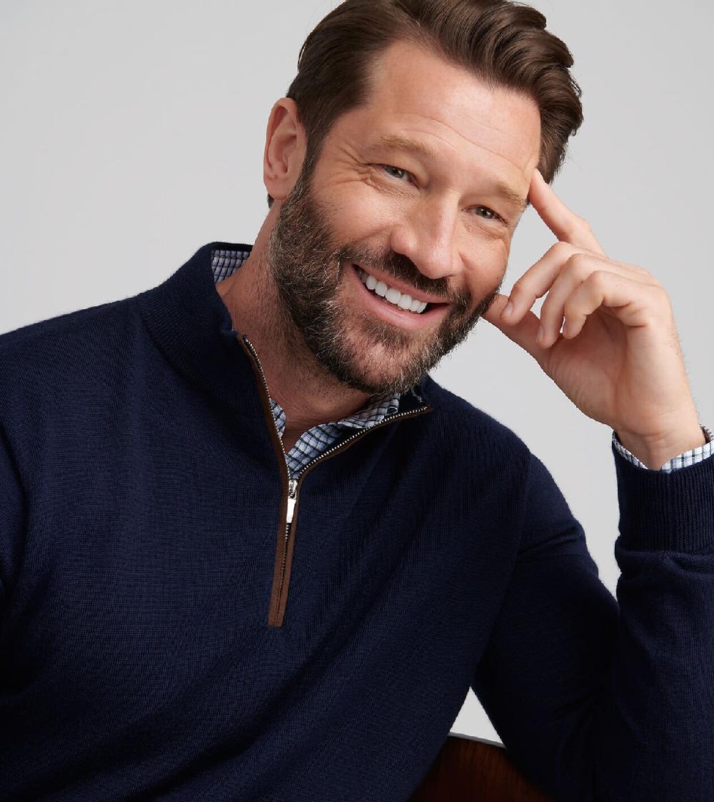 Peter Millar Autumn Crest Suede Trim Quarter-Zip Navy