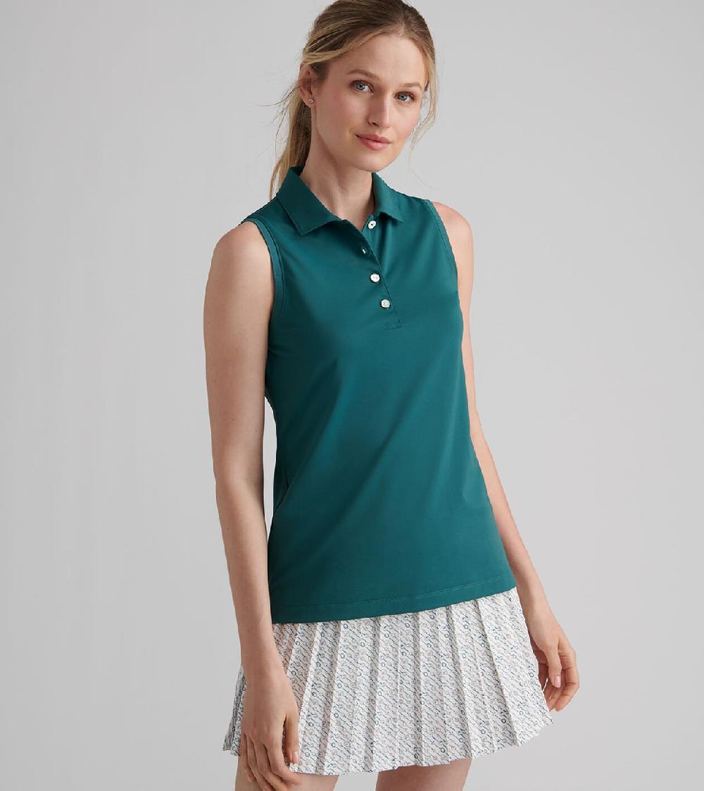 Peter Millar Banded Sport Mesh Sleeveless Button Polo DEEP JADE