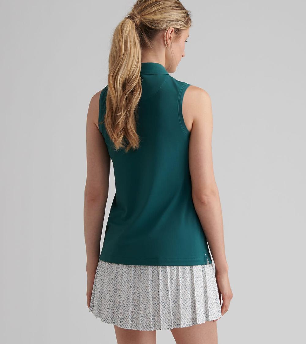 Peter Millar Banded Sport Mesh Sleeveless Button Polo DEEP JADE