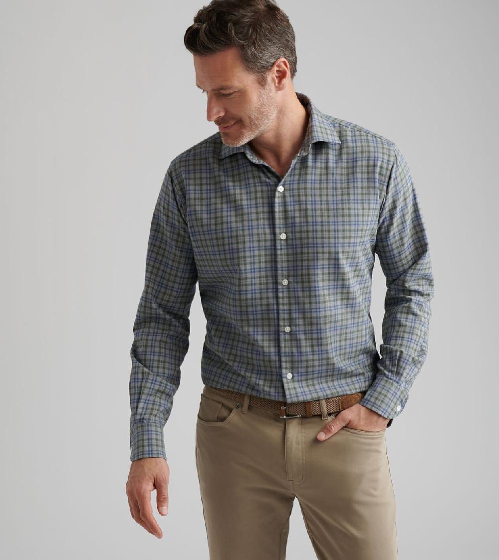 Peter Millar Bar Harbor Performance Flannel Sport Shirt British Grey