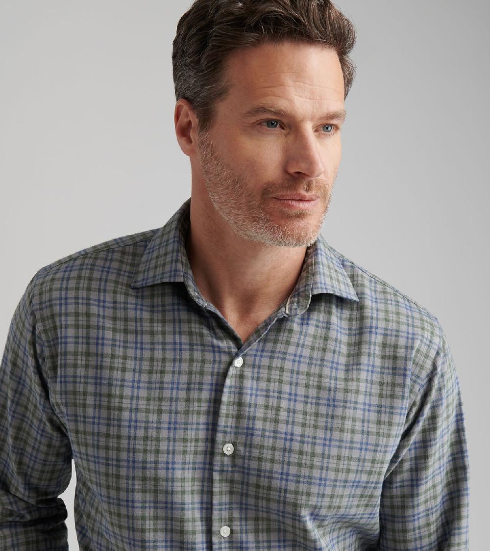 Peter Millar Bar Harbor Performance Flannel Sport Shirt British Grey