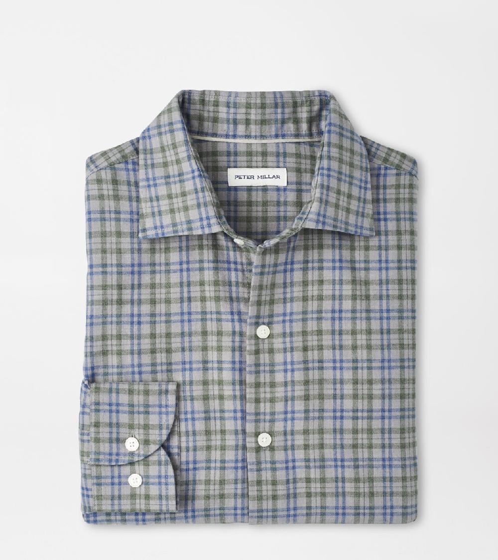 peter millar Bar Harbor Performance Flannel Sport Shirt British Grey