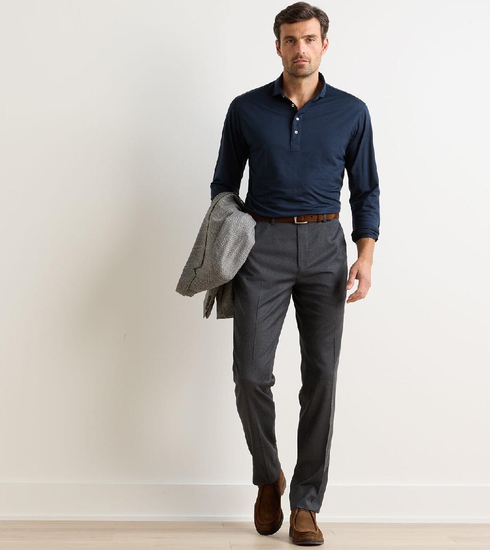 Peter Millar Byron Cashmere-Merino Flat Front Trouser Charcoal
