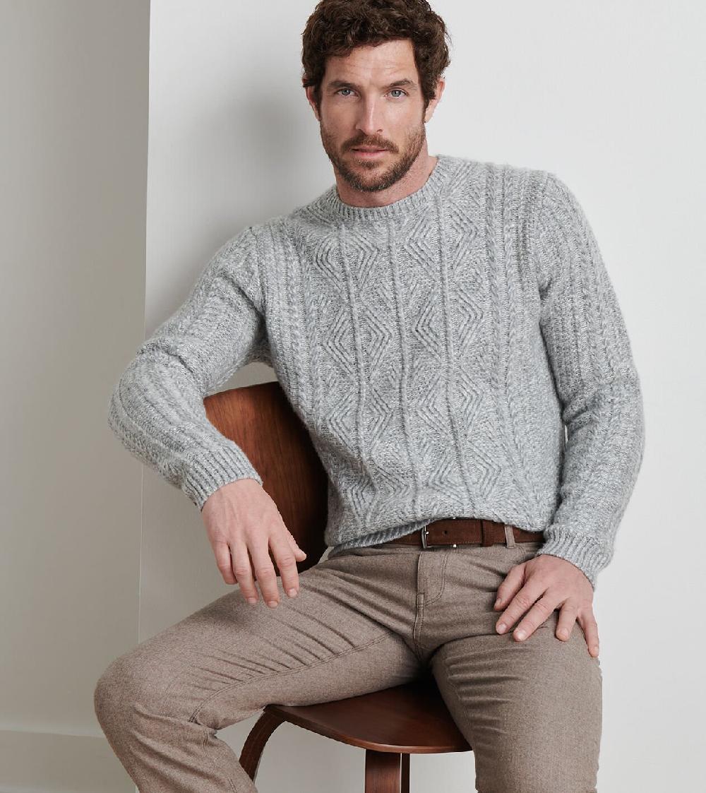 Peter Millar Callum Cable Crewneck Sweater Gale Grey
