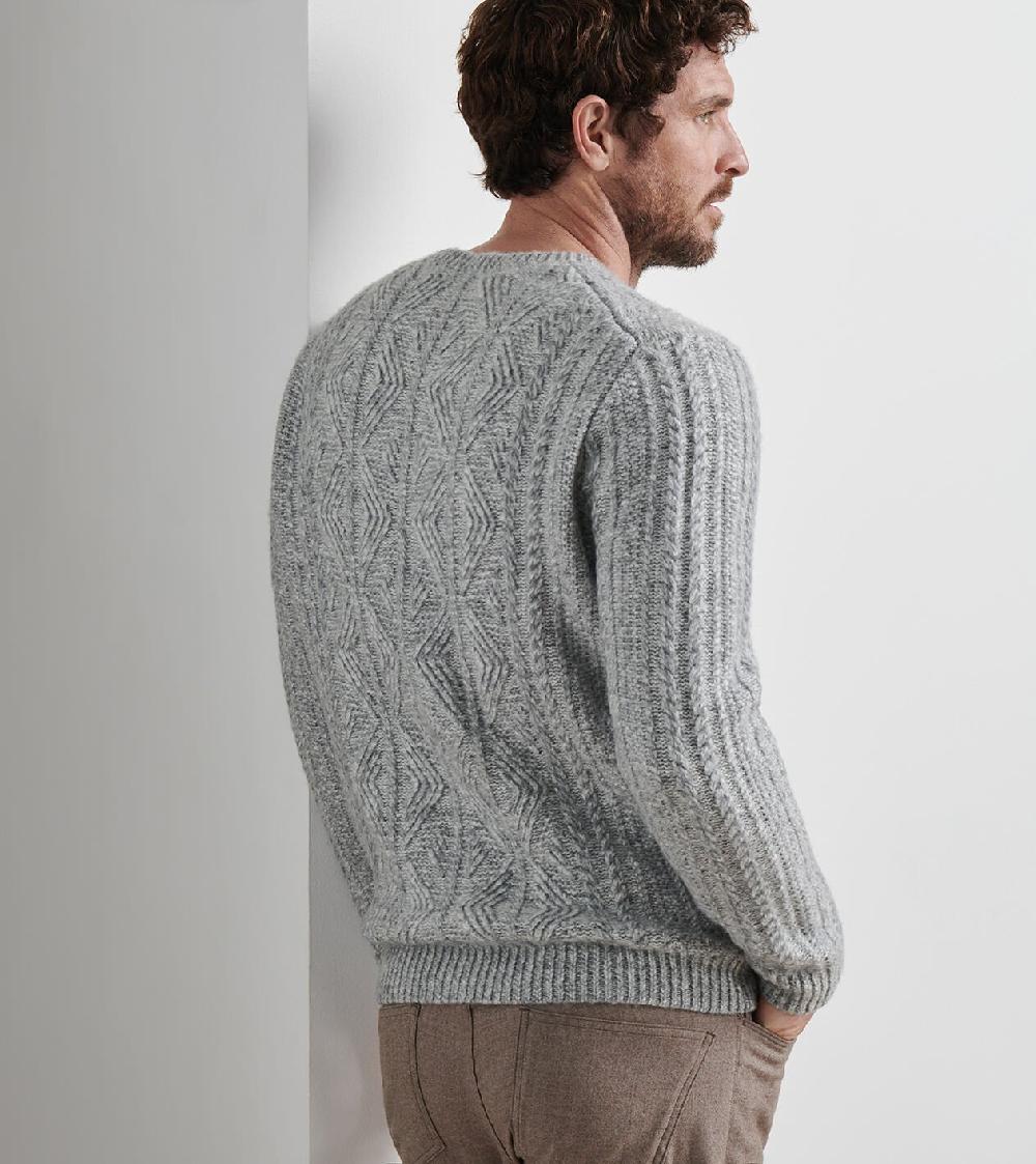 Peter Millar Callum Cable Crewneck Sweater Gale Grey